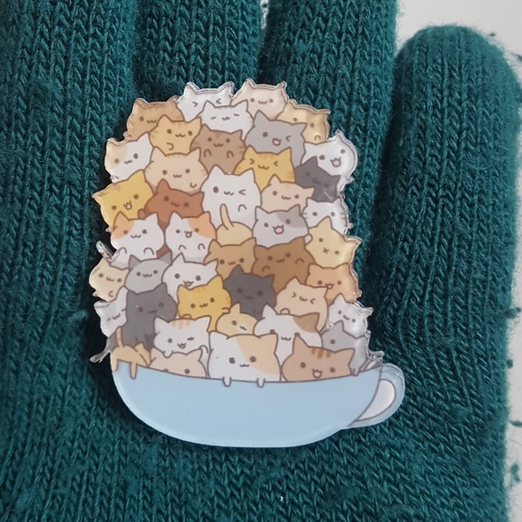 Cats in a Tea Cup Acrylic Kawaii Pin - Picture 3 of 5